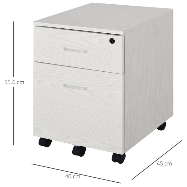Vinsetto 2-Drawer Locking Office Filing Cabinet w/ 5 Wheels Rolling Storage Hanging Legal Letter Files Cupboard Home Organisation White Aosom UK