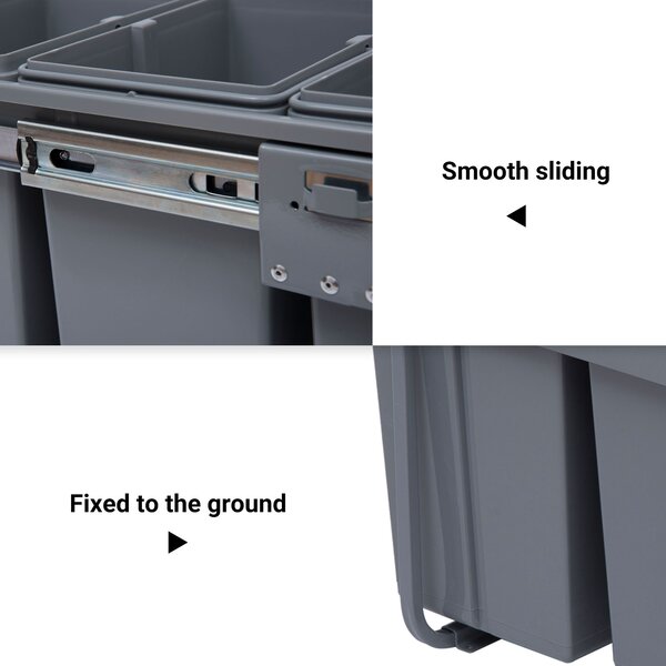 HOMCOM 40L Kitchen Recycle Waste Bin Pull-Out Soft Close Dustbin, Multi-Compartment Trash Can for Recycling, Grey Aosom UK