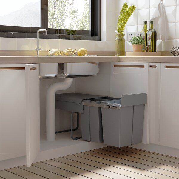 HOMCOM 40L Kitchen Recycle Waste Bin Pull-Out Soft Close Dustbin, Multi-Compartment Trash Can for Recycling, Grey Aosom UK