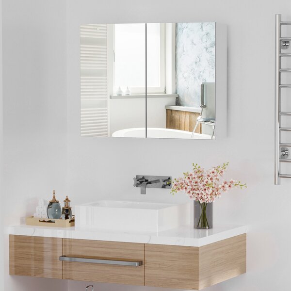 HOMCOM Bathroom Mirror with Storage, 2 Adjustable Shelves, Cushioned Door, Noiseless, for Bedroom & Vanity, White Aosom UK