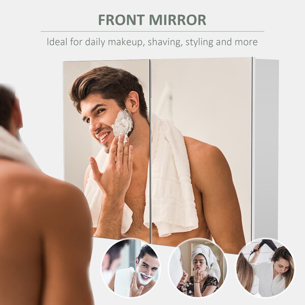 HOMCOM Bathroom Mirror with Storage, 2 Adjustable Shelves, Cushioned Door, Noiseless, for Bedroom & Vanity, White Aosom UK