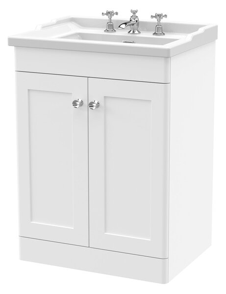 Classique Floor Standing 2 Door Vanity Unit with Ceramic Basin Satin White