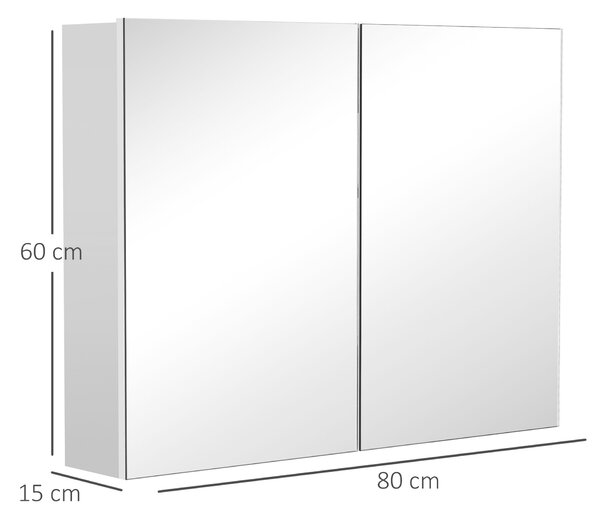 HOMCOM Bathroom Mirror with Storage, 2 Adjustable Shelves, Cushioned Door, Noiseless, for Bedroom & Vanity, White Aosom UK