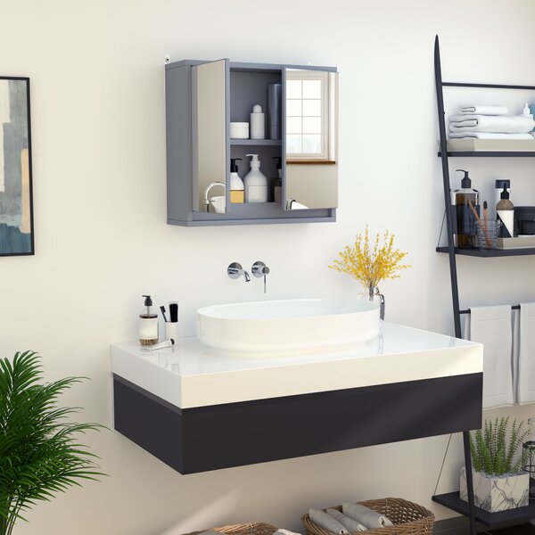 HOMCOM Bathroom Wall Cabinet with Mirror, Adjustable Shelf, Cushioned Door with Quiet Close, for Bathroom or Bedroom Vanity, Grey Aosom UK