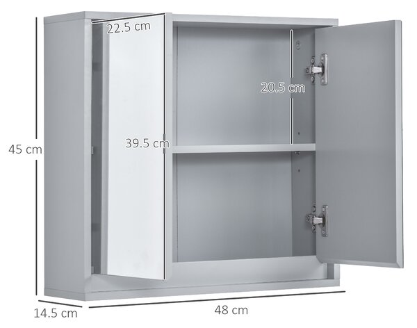 HOMCOM Bathroom Wall Cabinet with Mirror, Adjustable Shelf, Cushioned Door with Quiet Close, for Bathroom or Bedroom Vanity, Grey Aosom UK