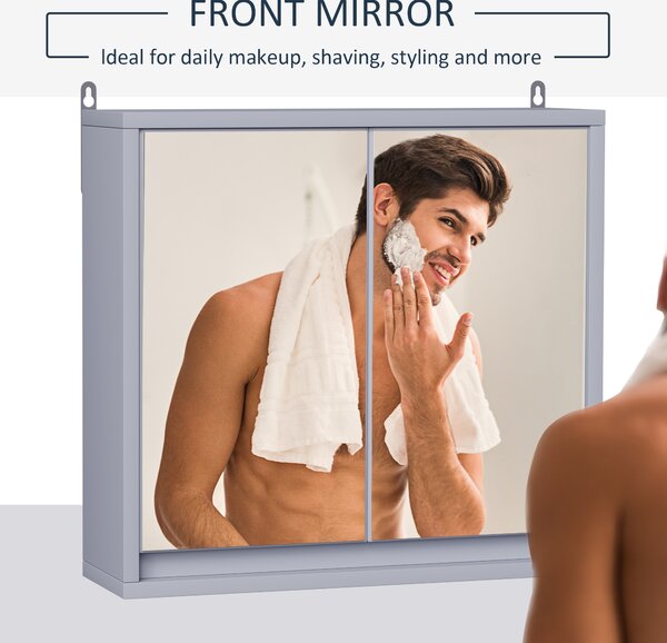 HOMCOM Bathroom Wall Cabinet with Mirror, Adjustable Shelf, Cushioned Door with Quiet Close, for Bathroom or Bedroom Vanity, Grey Aosom UK