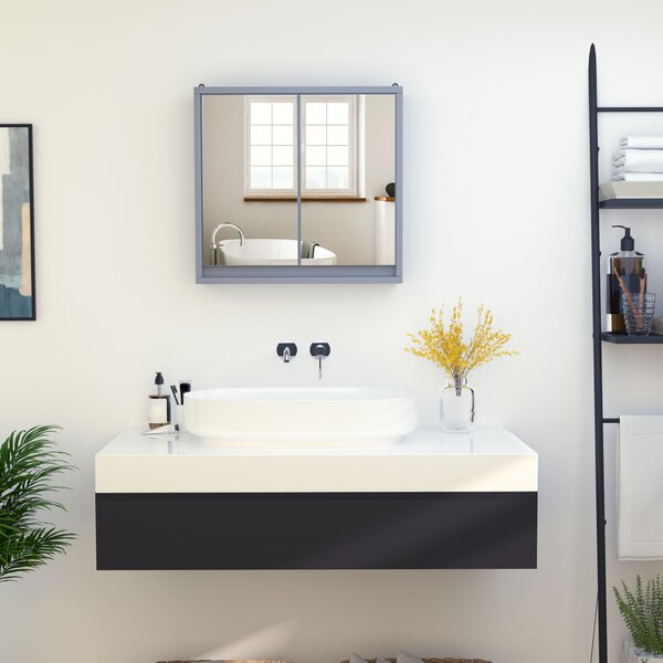 HOMCOM Bathroom Wall Cabinet with Mirror, Adjustable Shelf, Cushioned Door with Quiet Close, for Bathroom or Bedroom Vanity, Grey Aosom UK