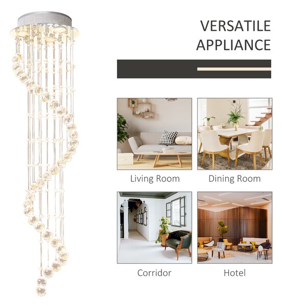 HOMCOM Modern Crystal Chandelier Ceiling Light Pendant Lamp Chrome Finish Glass Droplets New, 160 Octagons, Ф30 x 120cm