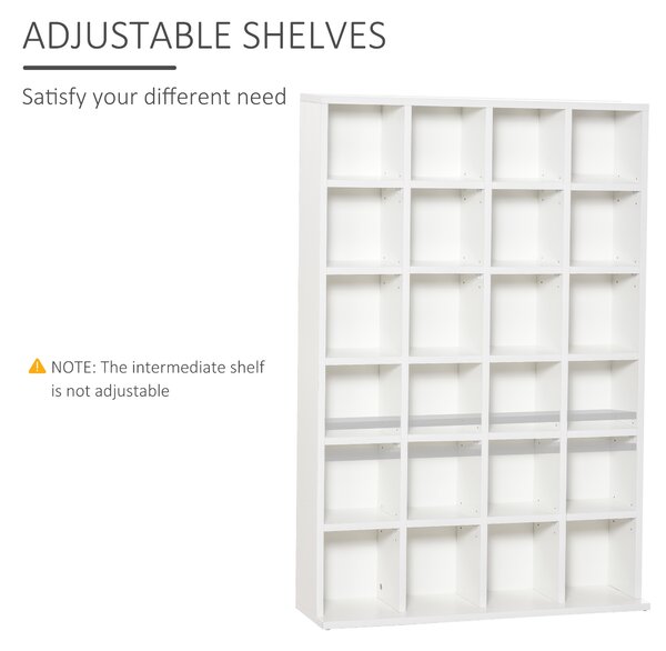 HOMCOM 480 CD / 312 DVD Storage Shelf Rack Media Storage Unit Shelves Racks Wooden Bookcase Display Unit with 4 Adjustable Shelves White Aosom UK