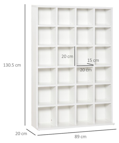 HOMCOM 480 CD / 312 DVD Storage Shelf Rack Media Storage Unit Shelves Racks Wooden Bookcase Display Unit with 4 Adjustable Shelves White Aosom UK