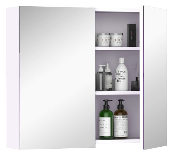 HOMCOM Wall Mounted Bathroom Mirror Cabinet, Double Door Storage Cupboard with Adjustable Shelf, 60H x 70W x 15D cm, White Aosom UK