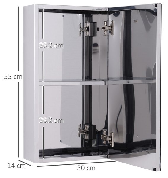 HOMCOM Stainless Steel Wall-mounted Bathroom Mirror Storage Cabinet 300mm (W)