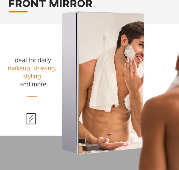 HOMCOM Stainless Steel Wall-mounted Bathroom Mirror Storage Cabinet 300mm (W)