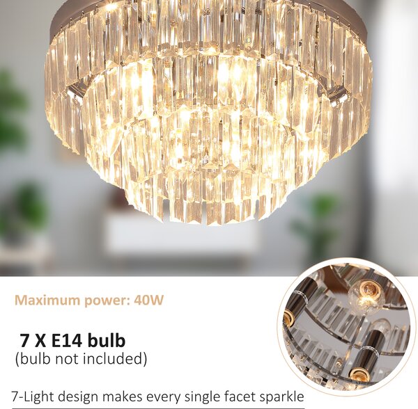 HOMCOM Crystal Ceiling Lamp K9 Crystal to Catch the Light, Compatible with E14 bulbs (max power is 40 W) Aosom UK