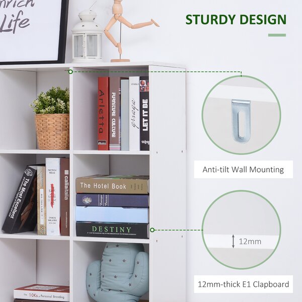 HOMCOM Wooden Cabinet Freestanding Open Cabinet with 9 Cubes, Storage for Bedroom, Living Room, Study, Office, White Aosom UK