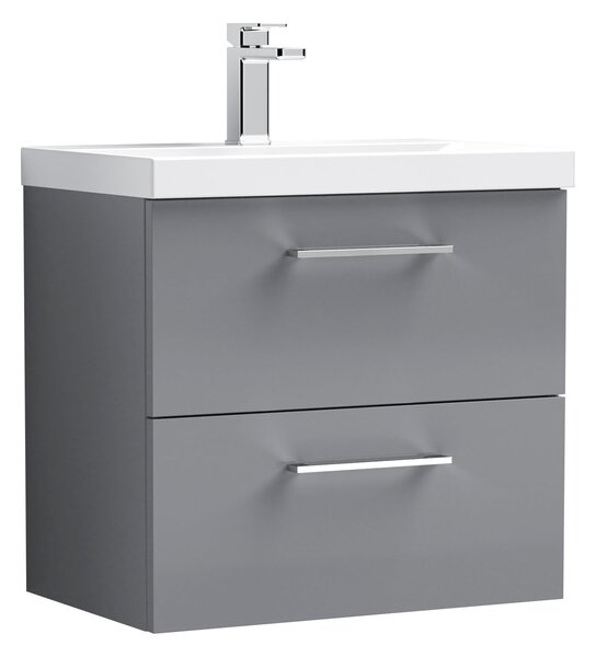 Arno Wall Mounted 2 Drawer Vanity Unit with Basin Satin Grey