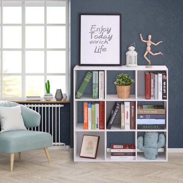 HOMCOM Wooden Cabinet Freestanding Open Cabinet with 9 Cubes, Storage for Bedroom, Living Room, Study, Office, White Aosom UK