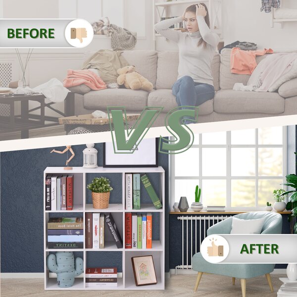 HOMCOM Wooden Cabinet Freestanding Open Cabinet with 9 Cubes, Storage for Bedroom, Living Room, Study, Office, White Aosom UK