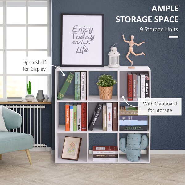 HOMCOM Wooden Cabinet Freestanding Open Cabinet with 9 Cubes, Storage for Bedroom, Living Room, Study, Office, White Aosom UK