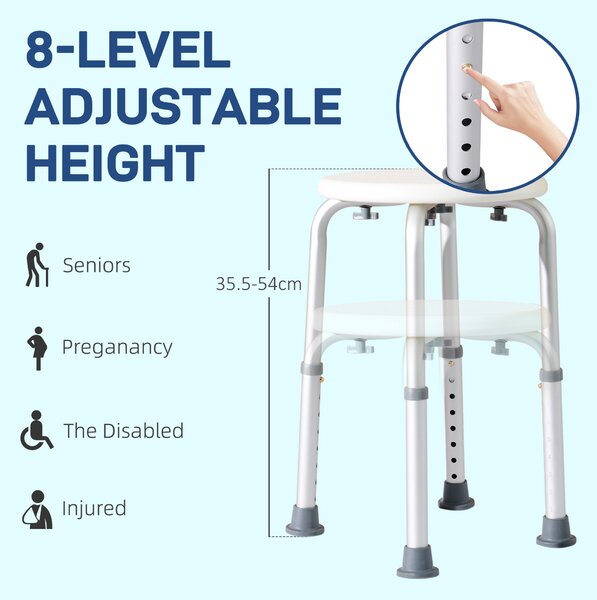 HOMCOM Adjustable Bath Chair: Shower Seat with Safety Features for Elderly, Bathroom Assistance, White Aosom UK