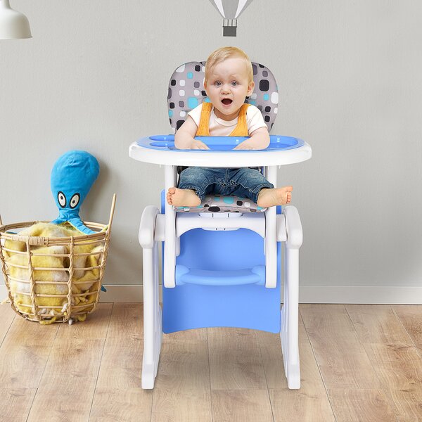 HOMCOM 3-in-1 Baby Chair: Convertible Booster High Chair, Sturdy HDPE Construction, Easy-Clean Design, Space-Saving, Blue Hue Aosom UK