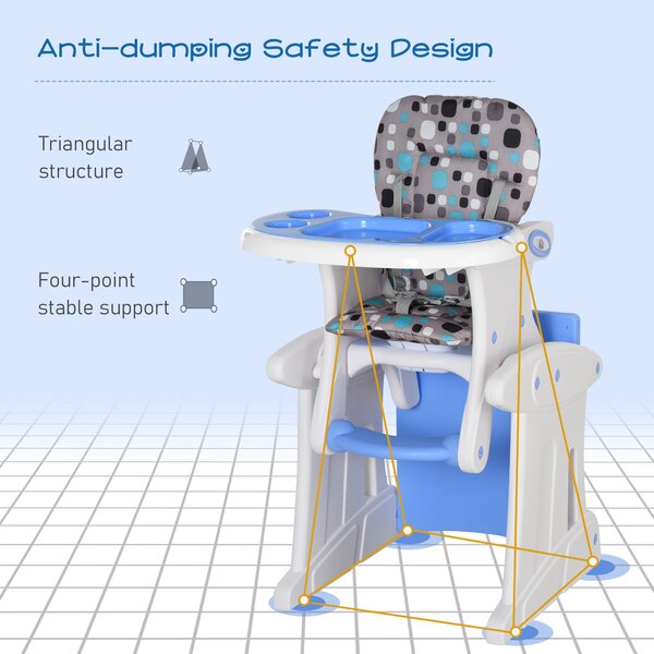 HOMCOM 3-in-1 Baby Chair: Convertible Booster High Chair, Sturdy HDPE Construction, Easy-Clean Design, Space-Saving, Blue Hue Aosom UK