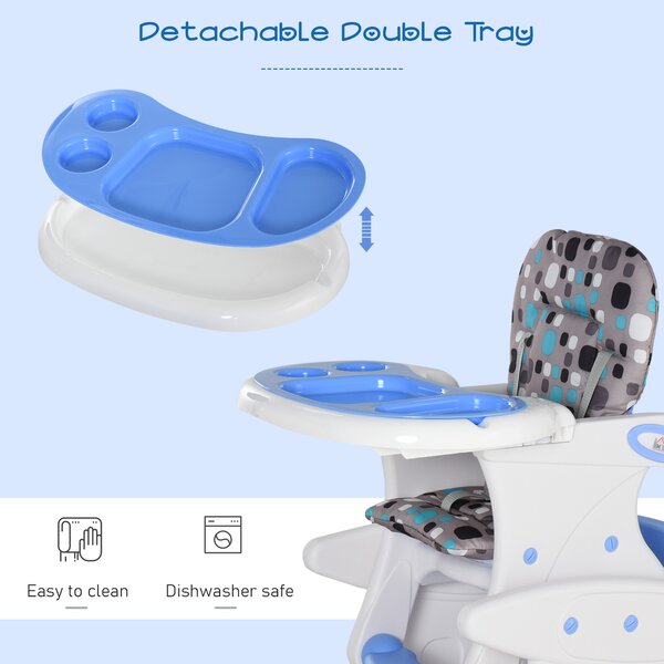 HOMCOM 3-in-1 Baby Chair: Convertible Booster High Chair, Sturdy HDPE Construction, Easy-Clean Design, Space-Saving, Blue Hue Aosom UK