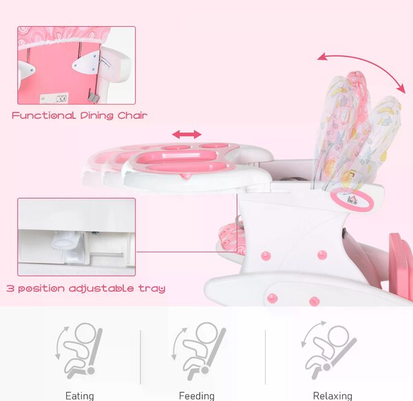 HOMCOM HDPE 3-in-1 Baby Booster High Chair Pink