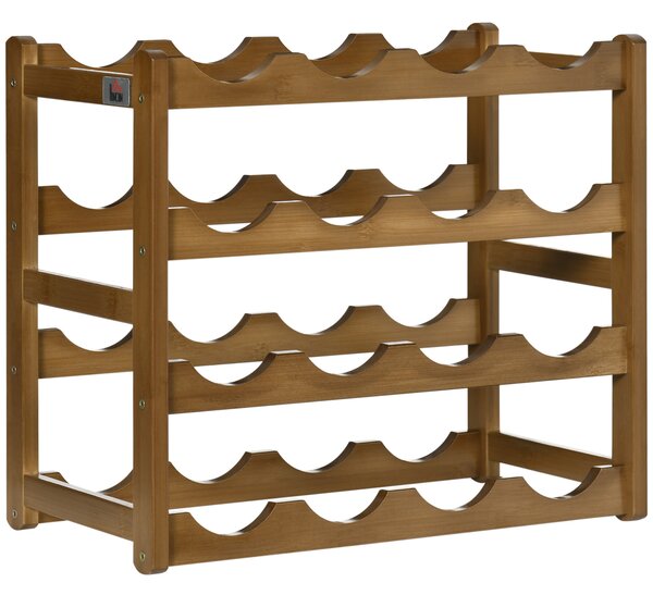 HOMCOM Free Standing Bamboo Wine Rack with 16 Bottles Holder, 4-tier Water Bottle Organizer, Display Shelf for Countertop, Home Bar, Brown