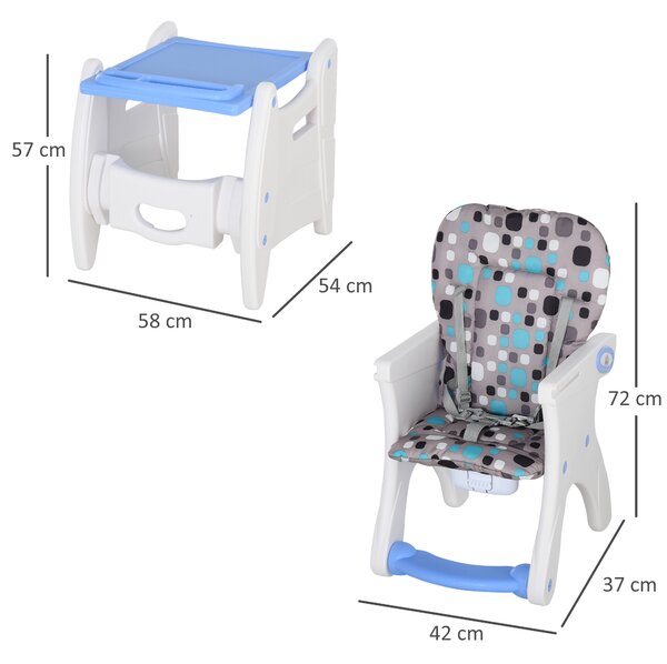 HOMCOM 3-in-1 Baby Chair: Convertible Booster High Chair, Sturdy HDPE Construction, Easy-Clean Design, Space-Saving, Blue Hue Aosom UK