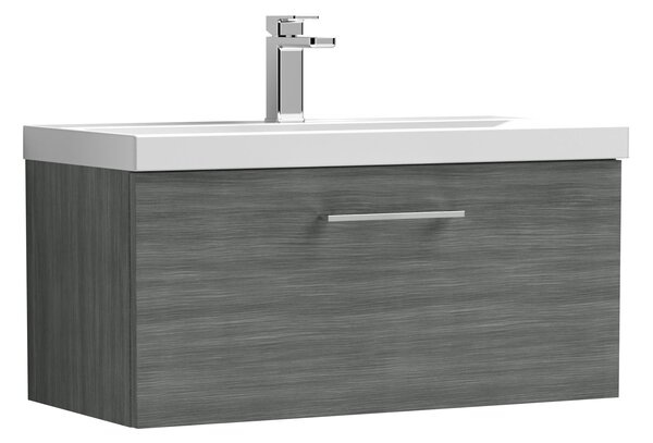 Arno Wall Mounted 1 Drawer Vanity Unit with Basin Anthracite Woodgrain