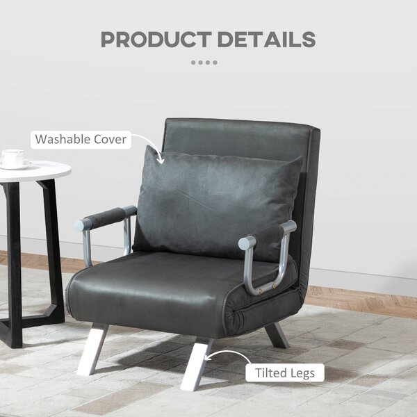 HOMCOM 2-In-1 Design Single Sofa Bed Sleeper, Foldable Armchair Bed Lounge Couch w/ Pillow, Dark Grey Aosom UK