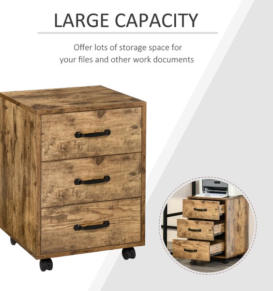 HOMCOM Rolling File Cabinet with 3 Drawers, Under Desk Mobile Filing Organizer Home Office Bedroom Furniture Aosom UK