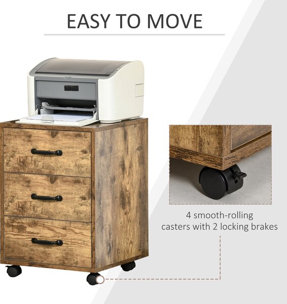 HOMCOM Rolling File Cabinet with 3 Drawers, Under Desk Mobile Filing Organizer Home Office Bedroom Furniture Aosom UK