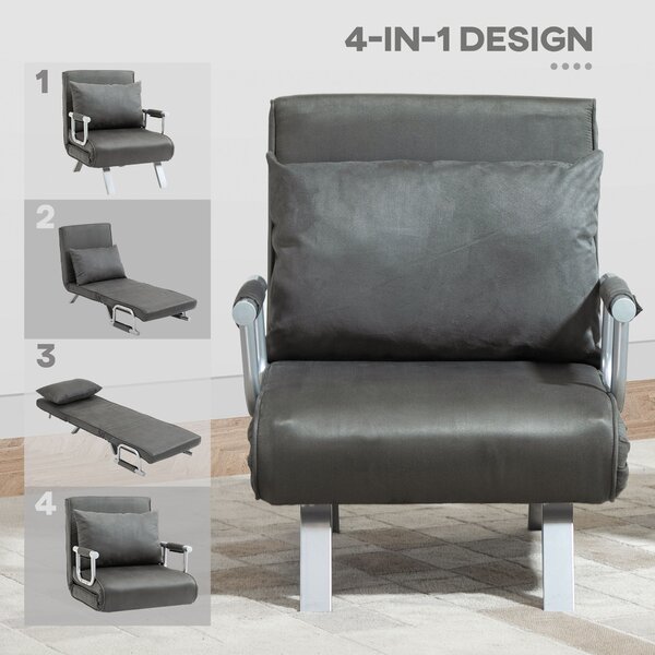 HOMCOM 2-In-1 Design Single Sofa Bed Sleeper, Foldable Armchair Bed Lounge Couch w/ Pillow, Dark Grey Aosom UK