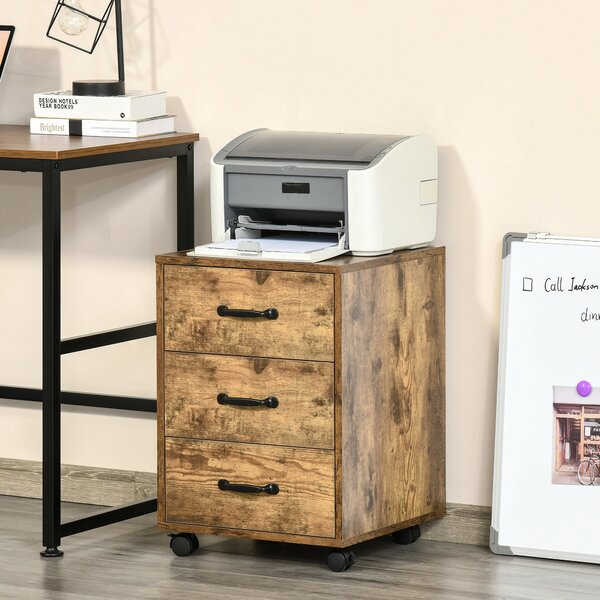 HOMCOM Rolling File Cabinet with 3 Drawers, Under Desk Mobile Filing Organizer Home Office Bedroom Furniture Aosom UK
