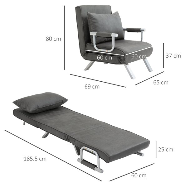 HOMCOM 2-In-1 Design Single Sofa Bed Sleeper, Foldable Armchair Bed Lounge Couch w/ Pillow, Dark Grey Aosom UK