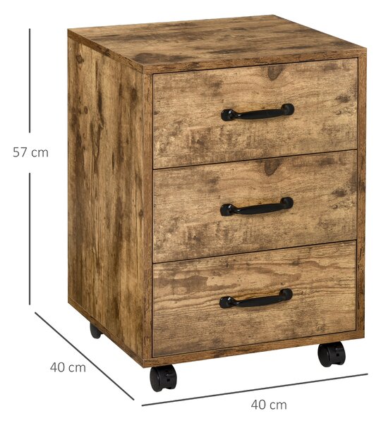 HOMCOM Rolling File Cabinet with 3 Drawers, Under Desk Mobile Filing Organizer Home Office Bedroom Furniture Aosom UK