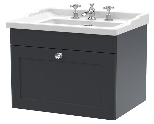 Classique Wall Mounted 1 Drawer Vanity Unit with Ceramic Basin Soft Black