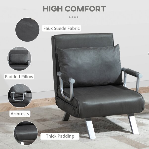 HOMCOM 2-In-1 Design Single Sofa Bed Sleeper, Foldable Armchair Bed Lounge Couch w/ Pillow, Dark Grey Aosom UK