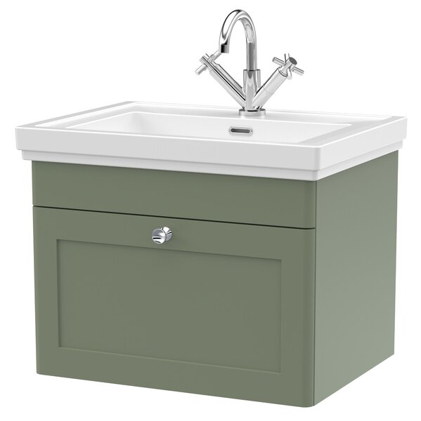 Classique Wall Mounted 1 Drawer Vanity Unit with Basin Satin Green