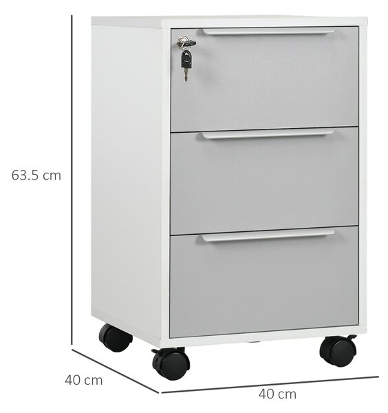 HOMCOM Mobile 3-Drawer Locking File Cabinet, Rolling Chest of Drawers, Side Table for Office, Bedroom and Living Room, White Aosom UK