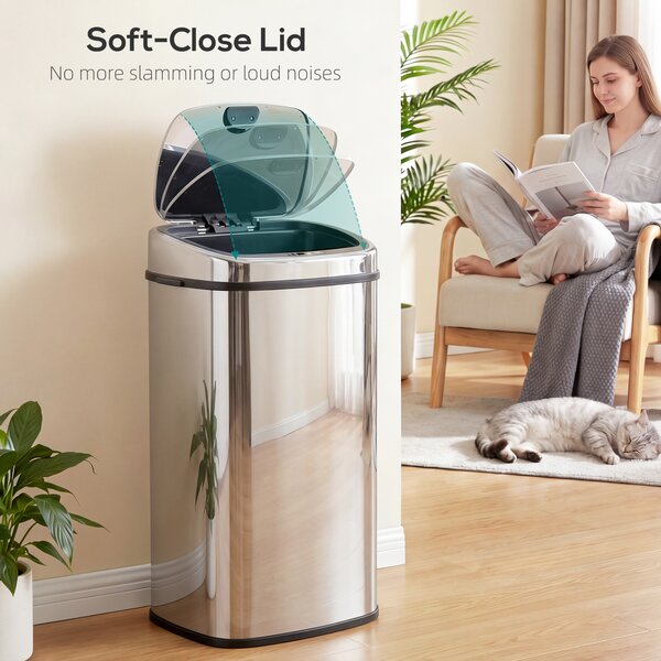 HOMCOM 68L Automatic Sensor Lid Steel Kitchen Bin Silver Aosom UK