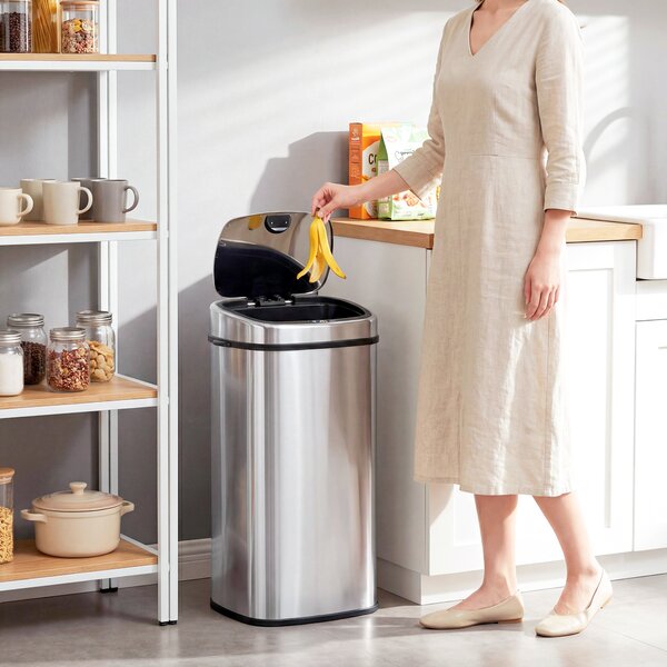 HOMCOM 68L Automatic Sensor Lid Steel Kitchen Bin Silver Aosom UK