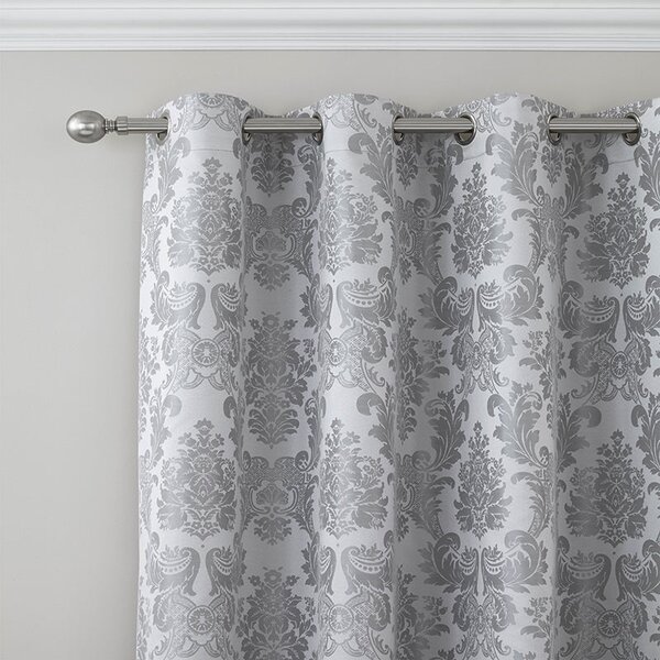 Catherine Lansfield Damask Jacquard Ready Made Eyelet Curtains 66'' x 72'' Silver