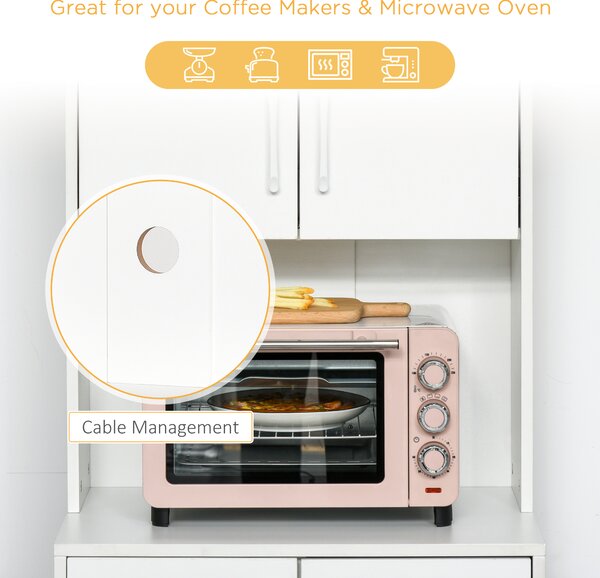 HOMCOM Modern Larder Cupboard with Storage Cabinets, Kitchen Cupboard with 3 Drawers and Open Countertop for Living Room, White Aosom UK