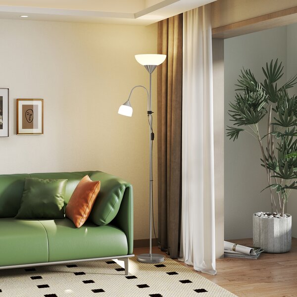 HOMCOM Modern Floor Reading Lamp 2 Adjustable Heads Light Steel Base Living Room Bedroom Office, 179.5cm Aosom UK