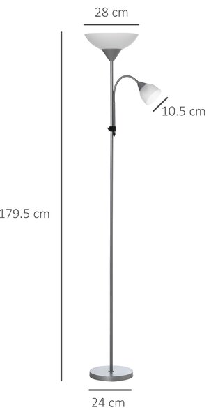 HOMCOM Modern Floor Reading Lamp 2 Adjustable Heads Light Steel Base Living Room Bedroom Office, 179.5cm Aosom UK