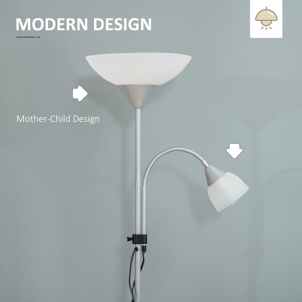 HOMCOM Modern Floor Reading Lamp 2 Adjustable Heads Light Steel Base Living Room Bedroom Office, 179.5cm Aosom UK