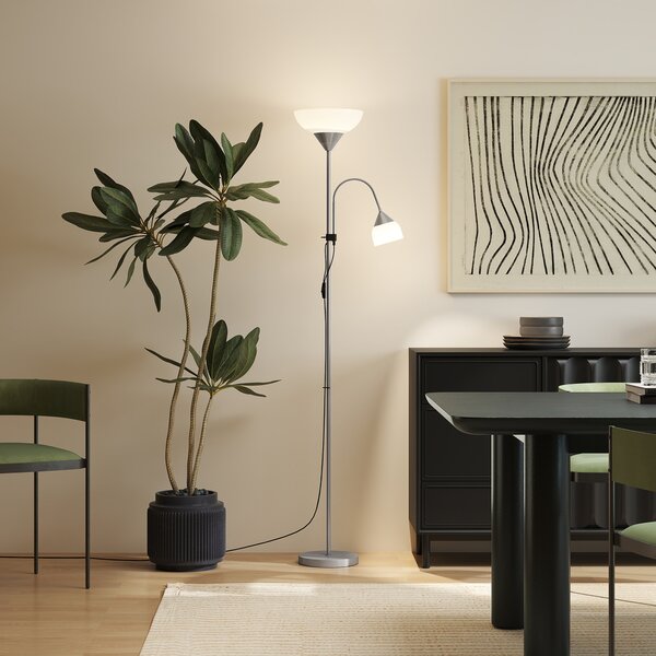 HOMCOM Modern Floor Reading Lamp 2 Adjustable Heads Light Steel Base Living Room Bedroom Office, 179.5cm Aosom UK